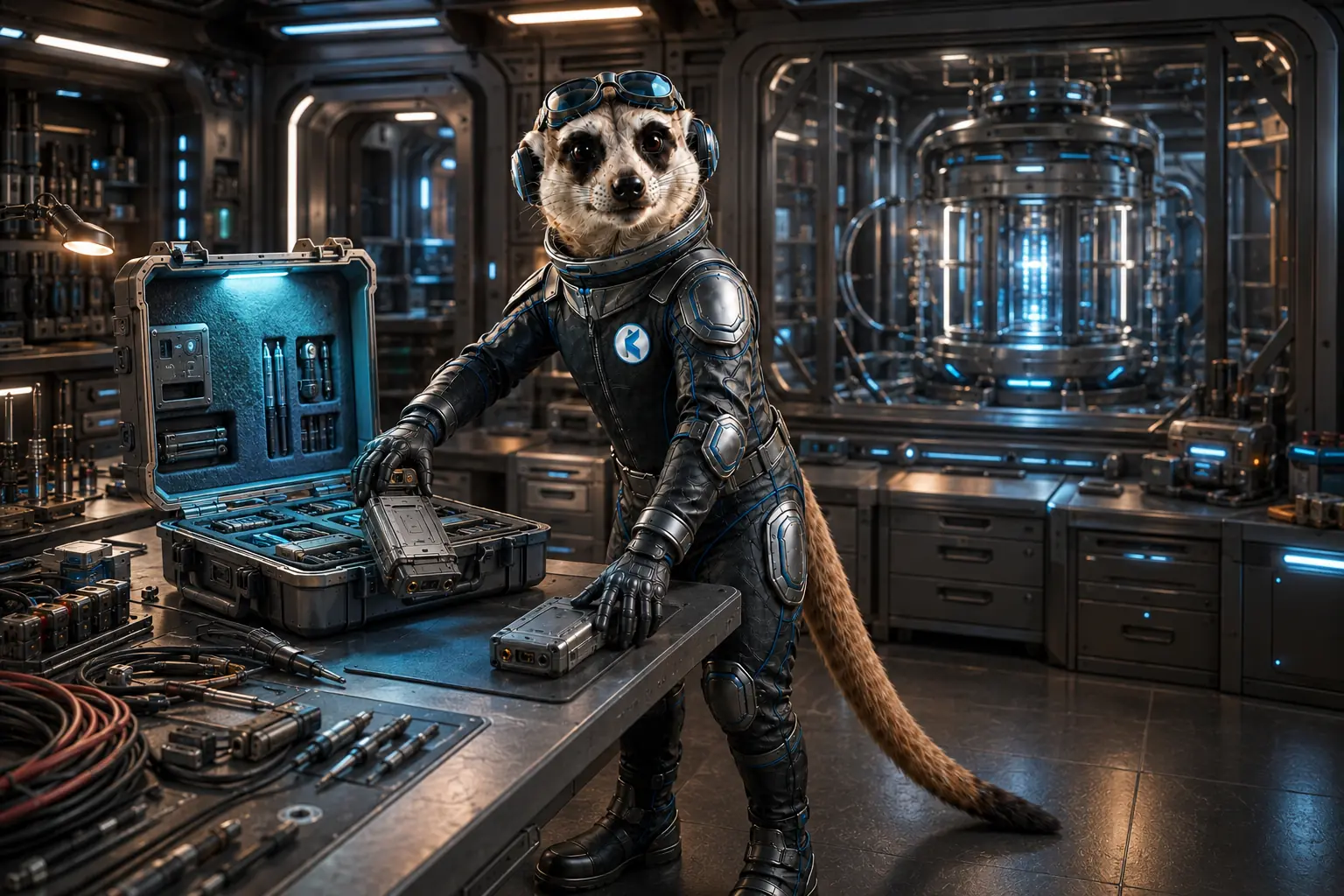 The Kumwe meerkat installing an advanced capability module while the protected platform core remains intact.